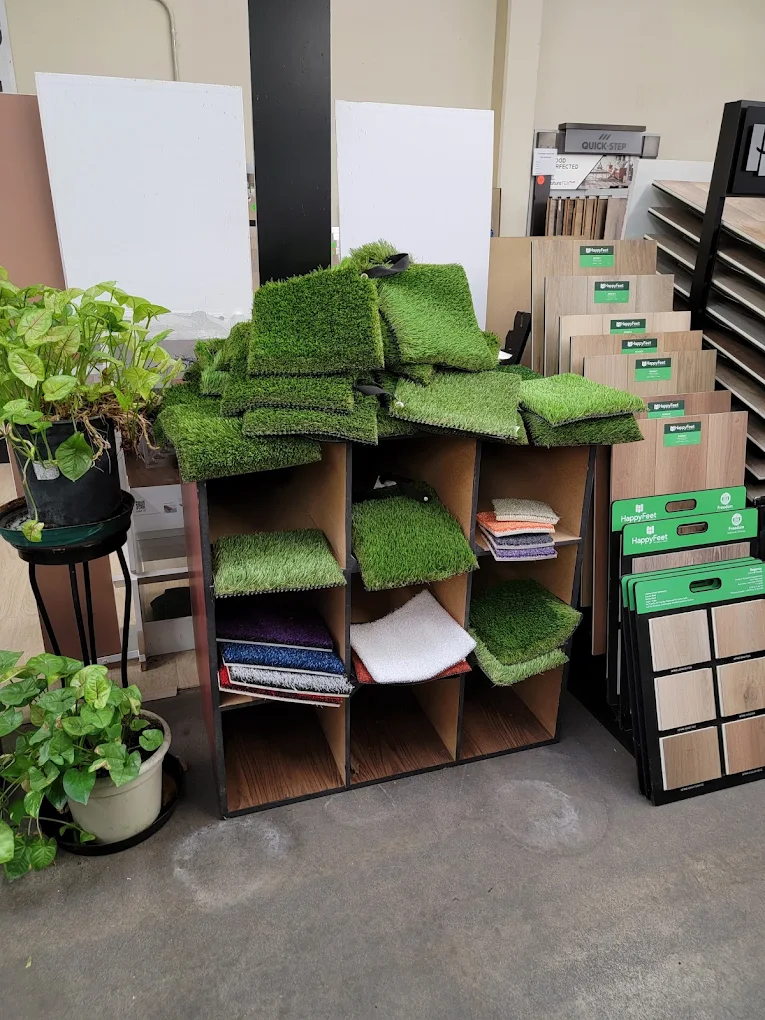Artificial turf and carpet samples at The Carpet Store in Sylmar, CA
